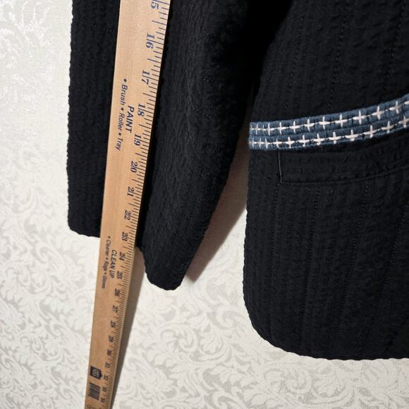 J Jill Pure Jill Seersucker Jacket Blazer XL TALL Black Open Front Embroidered - Picture 15 of 16